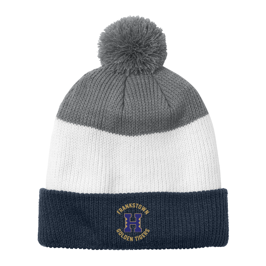 Navy/Marshmallow/Grey Cozy Striped Pom Beanie