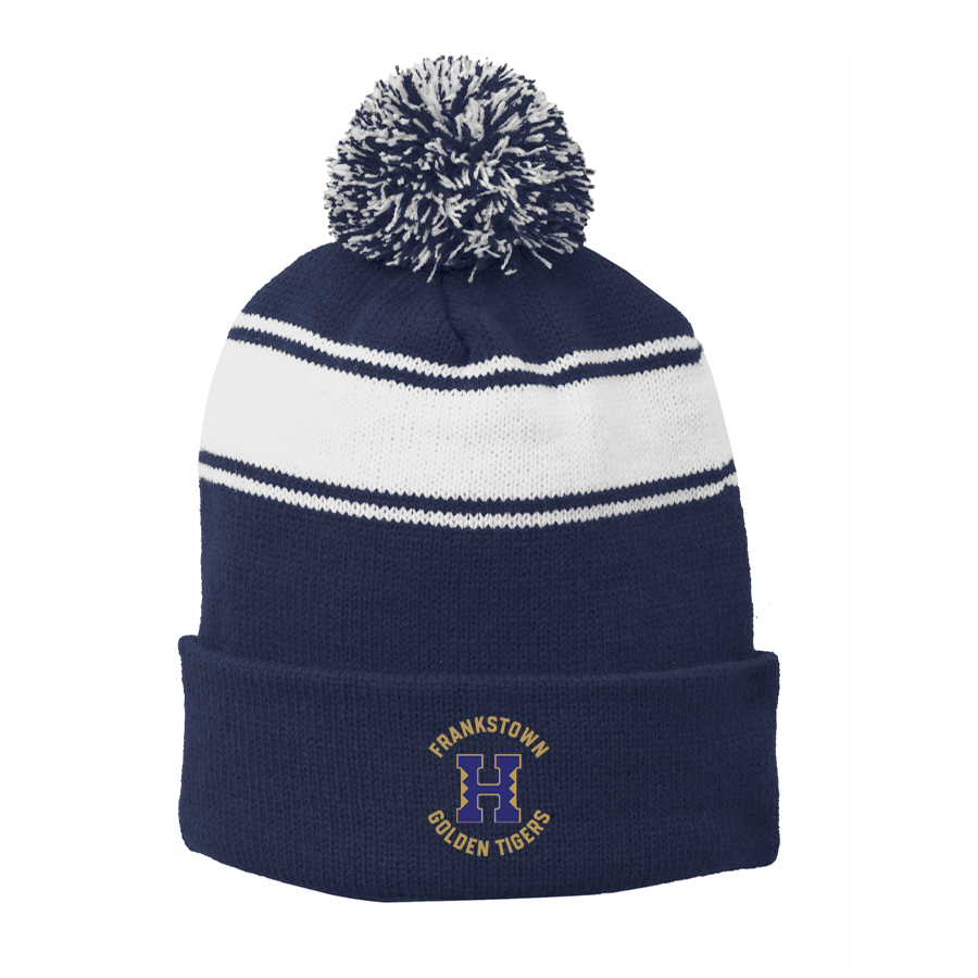 True Navy/White Stripe Pom Pom Beanie